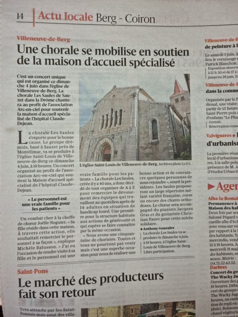 la chorale des saules se mobilise en soutien à la maison d'accueil Arc en Ciel